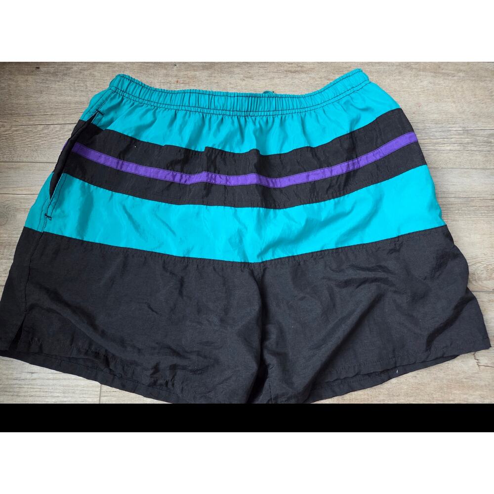 Vintage 90s Surf Odyssey Men's Swim Trunks - Size Large - Teal/Black‎